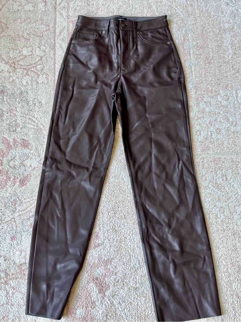 Express Faux Leather Pants in Dark Espresso Brown, Size 4R